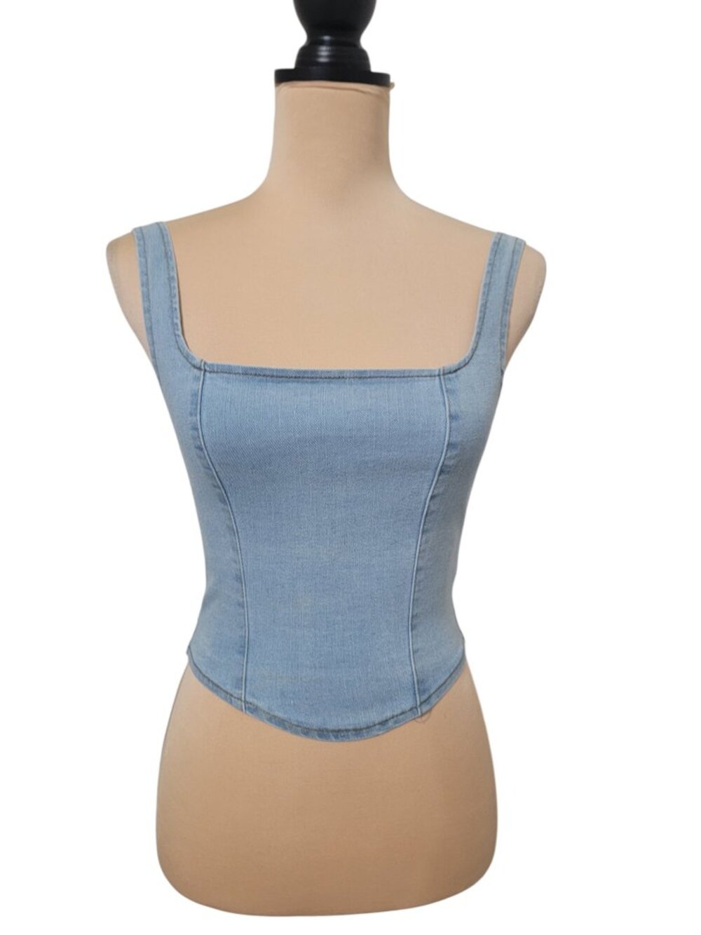 Denim Stretch Cropped Tank Top, Back Zipper Closure, Unsized, Unbranded